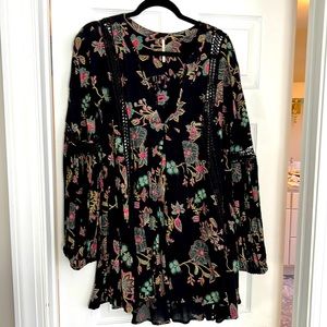 Free people black floral full dress